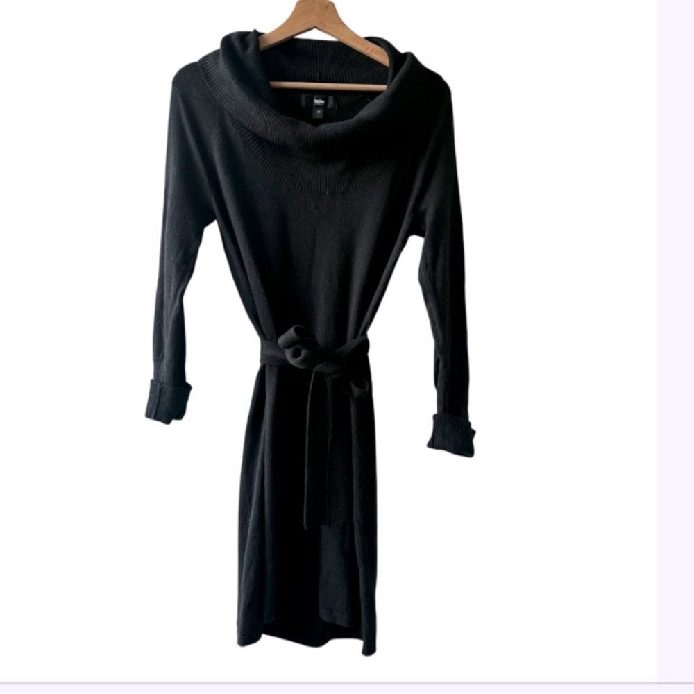 Vintage Mossimo Black Turtleneck Sweater Dress Medium Cowl Neck Y2K Polished